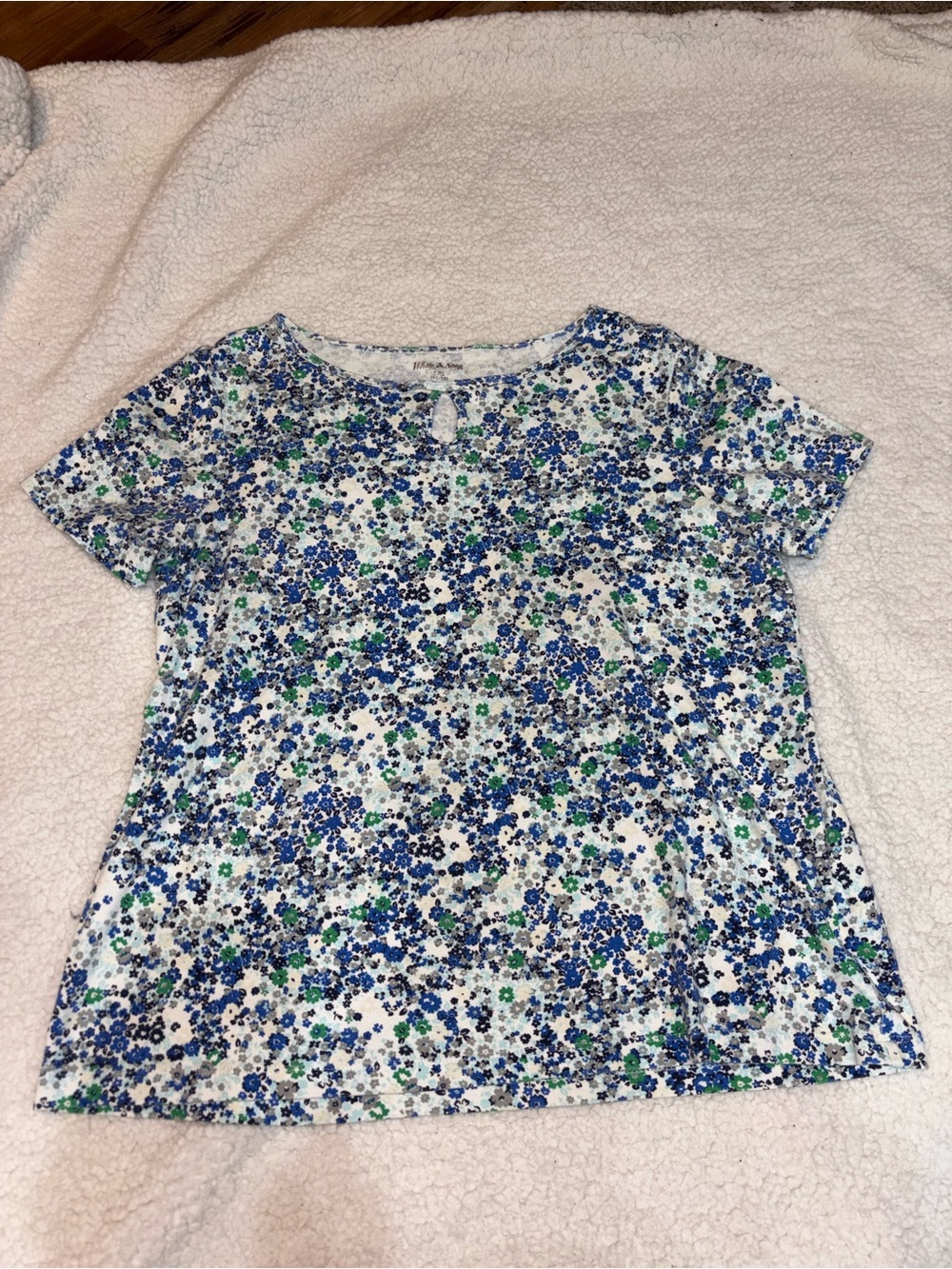 White Stag Blue & Green Floral Short-Sleeve Tee Large